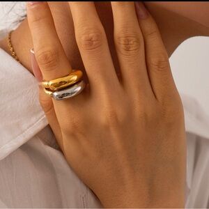Gold-Plated 18K Chunky Ring with Silver Stitching